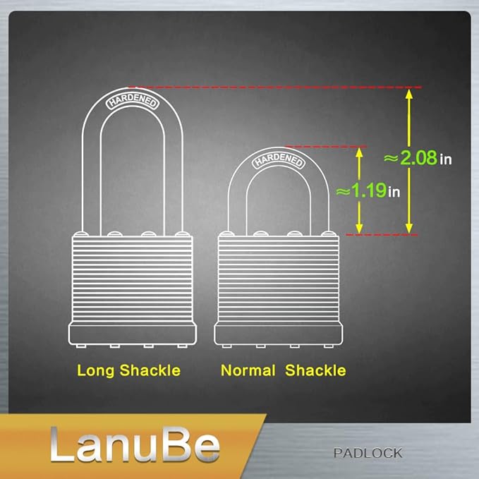LanuBe Lock Laminated keyed Padlock (1-9/16", 40mm), keyed Alike Locks, Long Shackle,Marked Yellow Plastic Hoop, Pack of 48