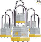 Keyed Alike Laminated Steel Padlocks with Long Shackle for Sheds, Fences & Lockers (6-Pack)