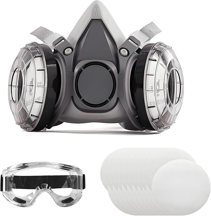 Respirator Mask,6200 Dust Mask,With Safety Glasses,High-Efficiency Filtration Technology,Comprehensive Protection,20 Spare Dust Cotton Pads,Ideal for Filtering Dust,Smoke, And Other Particulate Matter