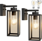 Tipace Outdoor Wall Lantern 2 Pack Black Exterior Wall Sconce with Clear Glass Shade Wall Mount Lights for Entryway,Porch,Doorway(2700K E26 Bulbs Include)