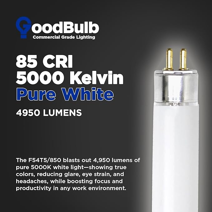 GoodBulb 54W 46 Inch T5 Fluorescent Light Bulb | 5000K Daylight White Light Medium Bi-Pin Base | 4950 Lumens 85 CRI 36000 Life Hours | Instant/Programmed Start (Pack of 40 Bulbs)