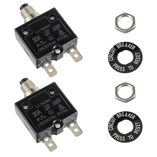HUWREW 30 Amp Push Button Circuit Breaker 125-250V AC 50V DC L1 Series Manual Reset Thermal Circuit Breaker 30A Thermal Overload Protector (Pack of 2)