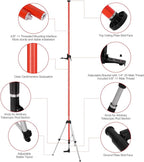 12Ft/3.7M Professional Telescoping Laser Level Pole with Tripod & Laser Mount - 1/4"-20 & 5/8"-11 Adapters, Adjustable Laser Pole Mount for Rotary/Line Lasers(Red)