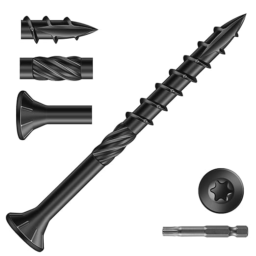 #8 x 2 Inch Deck Screws (116Pcs) 1lb. Carbon Steel, Black, Flat Head, Rust Resistant epoxy Coated, with T25 Star Bit