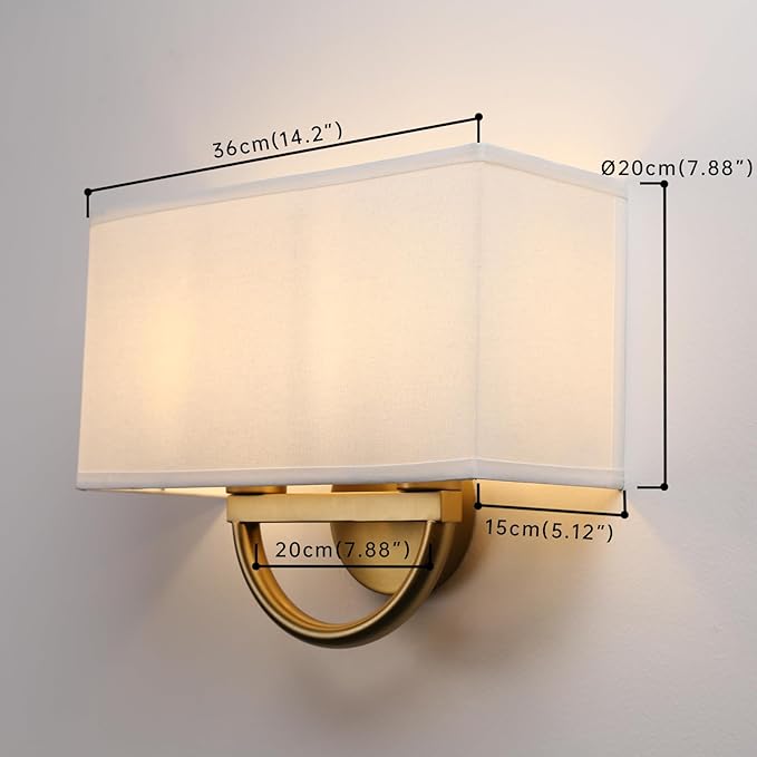 Industrial 2-Lights Wall Sconce Fixtures with White Textile Shade, Vintage Double Head Wall Light Lamps Decor for Hallway Bedroom Living Room Bathroom Corridor