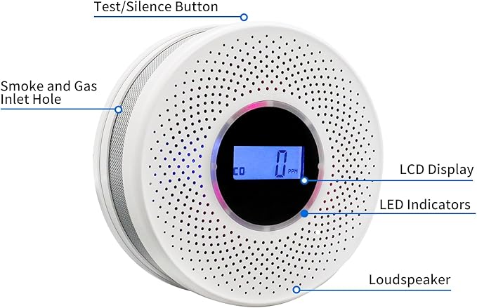 Smoke Detector Carbon Monoxide Detector Combo with Digital Display and Sound Light Alarm, 2-in-1 Smoke & CO Alarm with Battery Operated for Home, Travel or RV