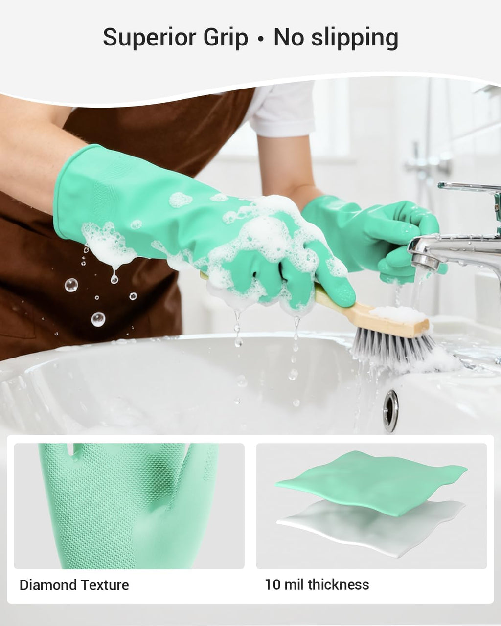 ThxToms 4 Pairs Latex Free Nitrile Cleaning Gloves, Reusable Rubber Free Gloves for Household Cleaning, Flexible and Non-Slip