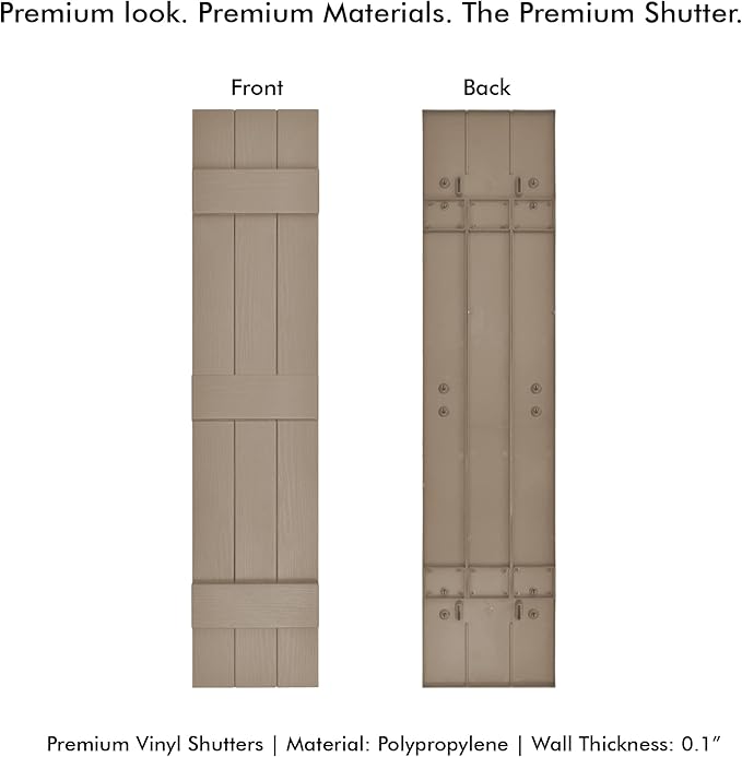 Board & Batten Vinyl Shutters (1 Pair) | 11"x71" (3-Board) - Coastal Sand Dune | Exterior Window Shutters | Includes Mounting Hardware | Simple Installation | Made in USA
