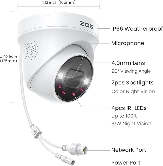 ZOSI 32 Channel 4K PoE Security Camera System, Face Person Vehicle Detection, 2 Way Audio, 24 x 8MP Spotlight Outdoor Indoor IP Cameras, 32CH 4K NVR with 8TB HDD for 24/7 Recording