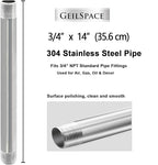 GeilSpace 3/4" x 14" Stainless Steel Pipe, 304 Pipe Nipple Fits Standard 3/4 Inch Threaded Pipes and Fittings, DIY Industrial Metal tube (2 PCS)