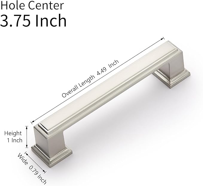 10 Pack 3.75 Inch(96mm) Hole Center Brushed Satin Nickel Modern Cabinet Pulls Kitchen Cabinet Handles Kitchen Cabinet Hardware Timeless Drawer Pulls for Dresser Cupboard Wardrobe, Nickel-B(3.75x10)