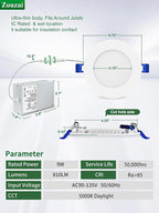 zouzai 24 Pack 4 Inch Ultra-Thin LED Recessed Ceiling Light with Junction Box, 5000K Daylight, 9W 80W Eqv, Dimmable Can-Killer Downlight, 810LM High Brightness - ETL and Energy Star Certified