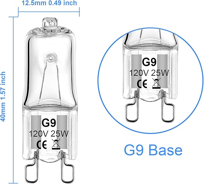 G9 Bulb 25W G9 Halogen Light Bulbs 2 Pin for Range Hood Lights, Microwave Ovens, Bathroom Light Bulbs, Chandeliers 120V 2700K Warm White 12 Pack