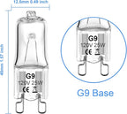 G9 Bulb 25W G9 Halogen Light Bulbs 2 Pin for Range Hood Lights, Microwave Ovens, Bathroom Light Bulbs, Chandeliers 120V 2700K Warm White 12 Pack