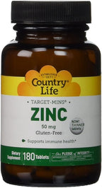 Country Life Target-Mins Zinc 50 mg 180 Tablets - Zinc Supplements for Immune Health - Zinc 50mg - Zinc Support