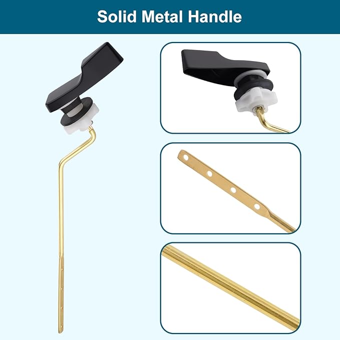 Universal Side Mount Metal Toilet Handle Replacement Kit Compatible with American Standard/Mansfield/Gerber/TOTO/Kohler Toilet, Toilet Tank Flusher Lever with Flapper Chain, Matte Black