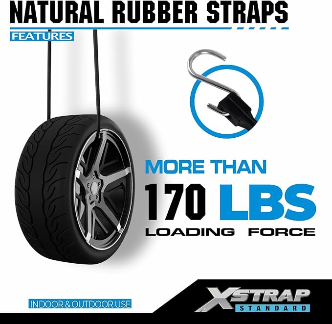 XSTRAP STANDARD 21" 100% EPDM Natural Rubber Tarp Straps, Black Long Bungee Cords with Metal S Hooks Tie Down Straps for Outdoor, Tarp Covers, Canvas Canopies, Motorcycle, and Cargo - 20 Pack