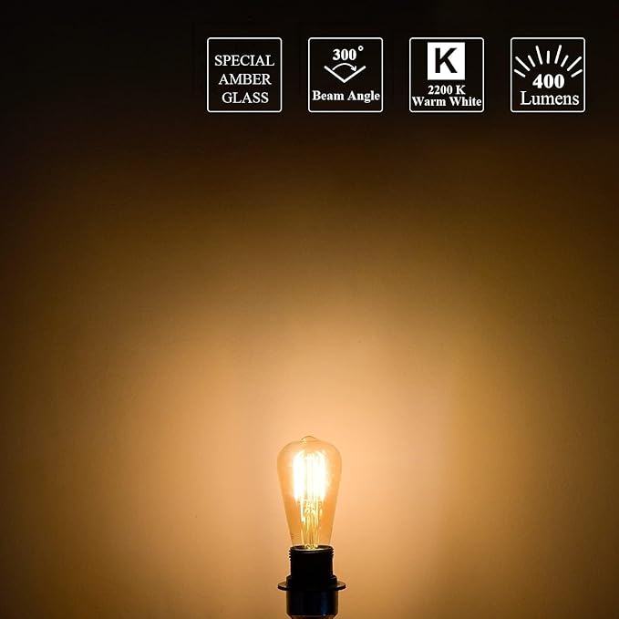 MASTERY MART 36 Pack Dimmable Vintage E26 LED Light Bulb, 2200K Warm White 5.5W (60 Watt Equivalent), Glass ST19 Antique Edison Style, 400LM, Decorative Filament Bulb, UL and Energy Star