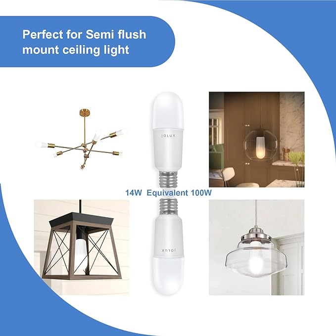 Jolux LED Stick Light Bulbs Dimmable,led Bulbs 100 watt Equivalent,5000K(Daylight) led Enclosed Fixture Rated, 14 Watt 1500 Lumen,Standard Medium Screw Base,E26 led Bulb Narrow,6 Pack……