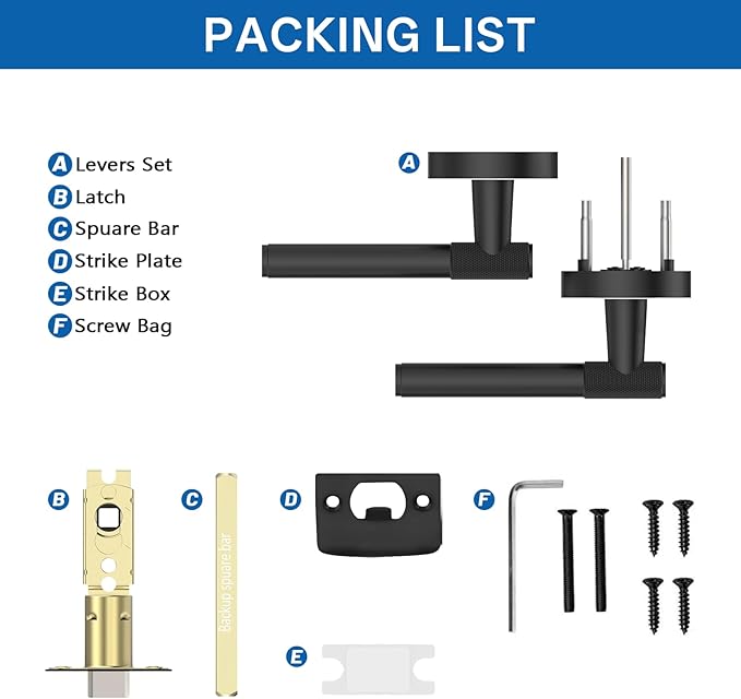 Amerdeco 1 Pack Matte Black Passage Door Handles,Heavy Duty Non-Locking Door Lever for Hall, Closet,Office Area, Shopping Malls AM0027