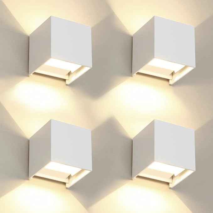 4 Pack LED 20W Outdoor Wall Lights Exterior/Interior 3 Colors Adjustable Wall Sconce Up and Down Light Porch Lights IP65 Waterproof Exterior Wall Sconce Modern Outdoor Lighting Square Aluminum White