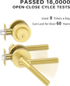 Asidrama Premium Brushed Gold Zinc-Alloy Front Door Lock Set: Double Cylinder Deadbolt, Heavy Duty Security Handleset for Left/Right Exterior Doors, Universal Entry Locks (2 Pack)