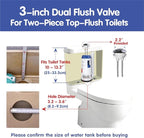 3-Inch Dual Flush Valve Repair Kit for 2-Piece Toilets, Top Push Toilet Repair Kit, Inside Tank Dual Flush Valve Replacement Kit, Includes Valve, Button, Gasket, Bolt