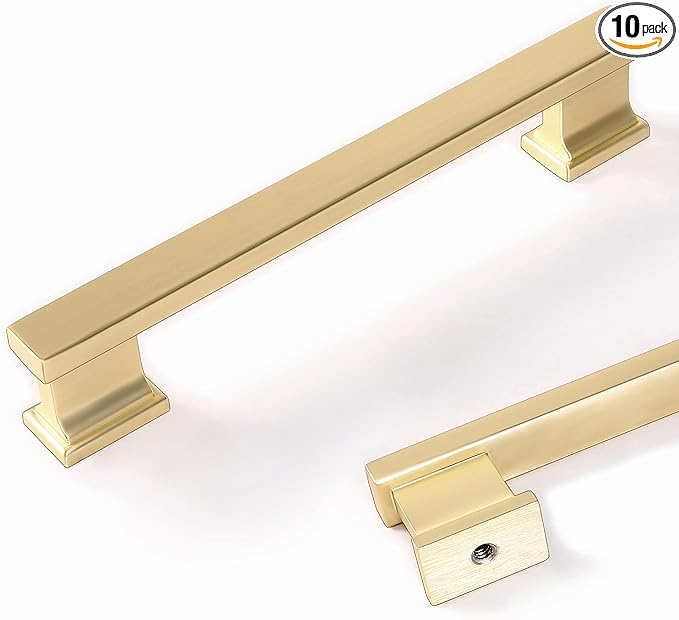 COTYKILEY 10 Pack 5 Inch(128mm) Brushed Brass Cabinet Handles Gold Kitchen Cabinet Pulls Cabinet Door Handles Kitchen Cabinet Hardware