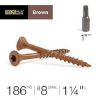 Deck Plus 1-1/4 Inch Epoxy Coated Exterior Wood and Fence Screws #8 x 1-1/4" Torx/Star Drive Included Coarse Thread, Outdoor Rust Resistant Decking Screw, Brown, 1lb Box, 186 Pieces | 49000