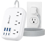 6 USB(3 USB C) Power Strip- Travel Power Strip with 6 USB Desktop Charging Station 24W/4.8A and 3 Outlets, 5Ft Flat Plug Braided Extension Cord, Non Surge Protector for Cruise Ship Travel Office Dorm