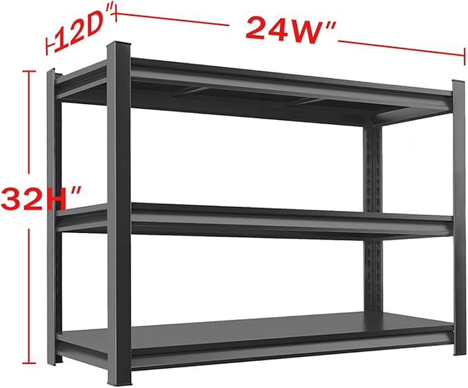 Metal Garage Storage Shelves Heavy Duty Shelving Unit 3 Tier Steel Adjustable Organizing Shelves 2000 LBS Capacity Industrial Shelving Ideal for Garage Tote Pantry Basement Outdoor, 32”Hx24”Wx12”D