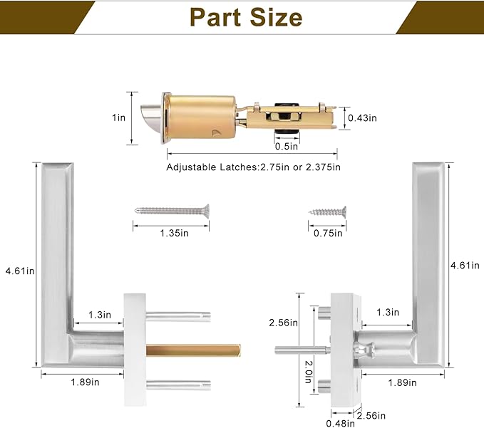 HOSOM 2 Pack Privacy Door Handles with Lock for Bedroom and Bathroom Satin Nickel Keyless Interior Door Knobs Reversible Square Door Locks