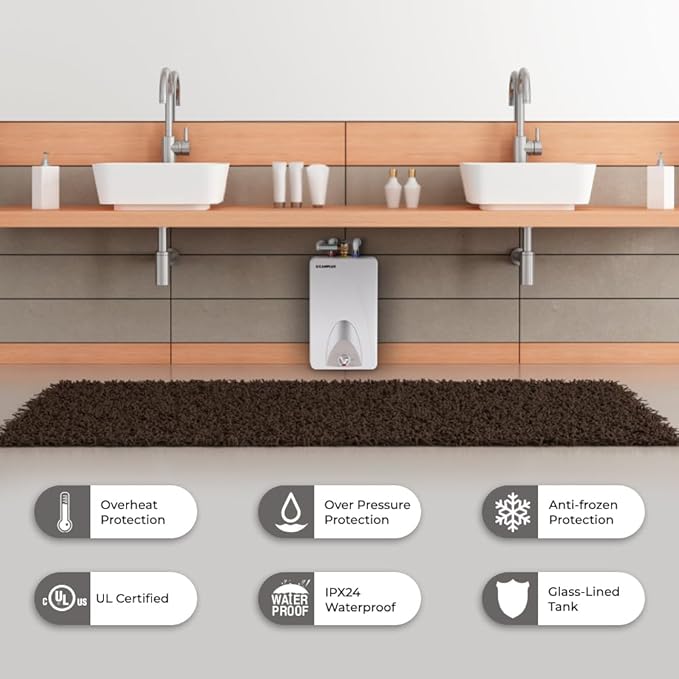 CAMPLUX Electric Mini-Tank Water Heater ME40 4.0 Gallons, Point of Use No Wait for Hot Water Under Kitchen Sink 120V 1440W, Wall or Floor Mounted, UL Listed