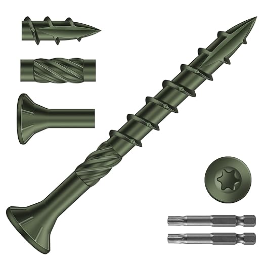#8 x 1-5/8" Deck Screws (616Pcs) 4lb. Carbon Steel, Green, Flat Head, Rust Resistant epoxy Coated, with T25 Star Bit