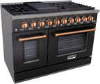 Akicon 48 Inch Freestanding Gas Range - 6.7 cu. ft. Double Rapid Convection Gas Oven - Gas Stove with 8 Sealed Burners & a Griddle, Heavy Duty Cast Iron Grates (Black & Copper)
