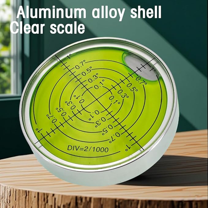 6'/2mm Point high Precision Universal Level Bubble Metal Bubble Water Leveler Cross Gauge Small Household (Silver Green Magnetic)