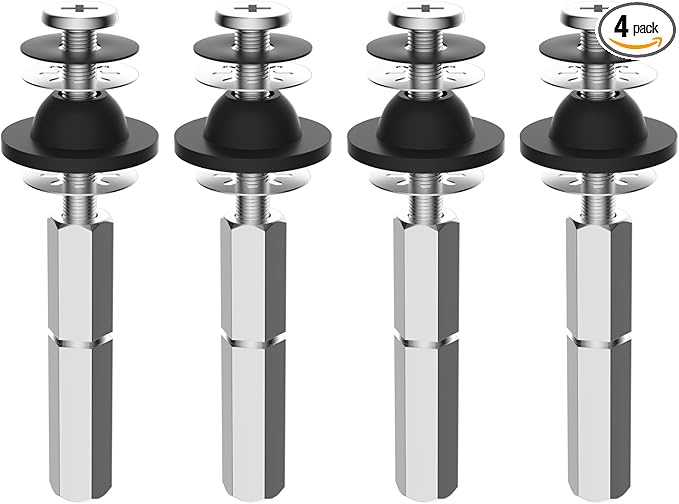 Hibbent 4 PCS Universal Toilet Seat Bolts Kit, Heavy Duty Stainless Steel Toilet Bolts with Extra Long Downlock Nuts Rubber Washers Gaskets, Easy to Install -Bathroom Toilet Repair Screw