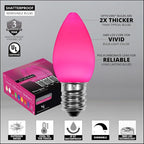 Wintergreen Lighting 25 Pack OptiCore C7 Pink Smooth Finish LED Christmas Light Bulbs, Heavy Duty E12 Base Outdoor Christmas Lights Replacement Bulbs, Valentine’s Day Lights