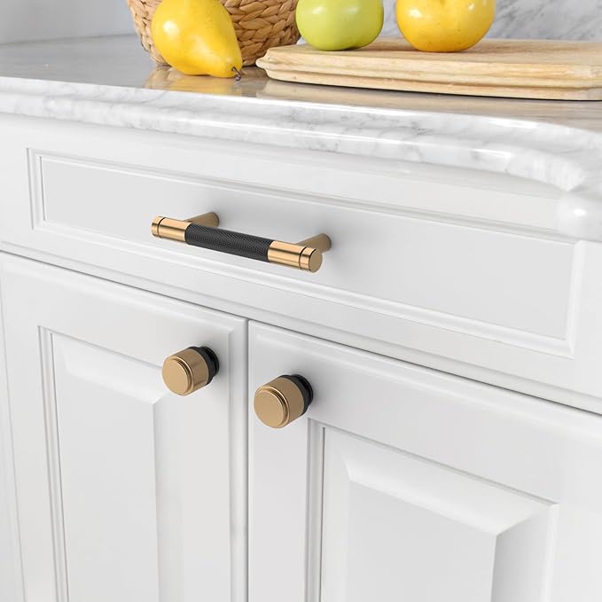 Amerdeco 10 Pack Champagne Bronze Knurled Cabinet Pulls 3 Inch Center to Center Kitchen Cabinet Handles for Drawer Dresser, Cupboard and Wardrobe ZH0040