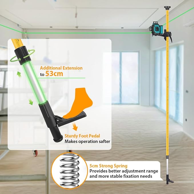 Takamine Ft./3.7m Telescoping Pole with Adjustable Laser Level Tripod, 1/4-Inch by 20-Inch Laser Pole Mount for Rotating Laser Levels Includes 5/8"-11 Adapter Nut