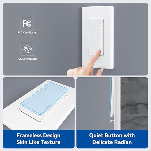 ELEGRP Dimmer Switch, Digital Dimmer Light Switch for LED Lights 150W, INC/HAL 450W, Single Pole LED Dimmer Switch, Needs Neutral Wire, Wall Plate Included, UL Listed, 1 Pack, Matte White