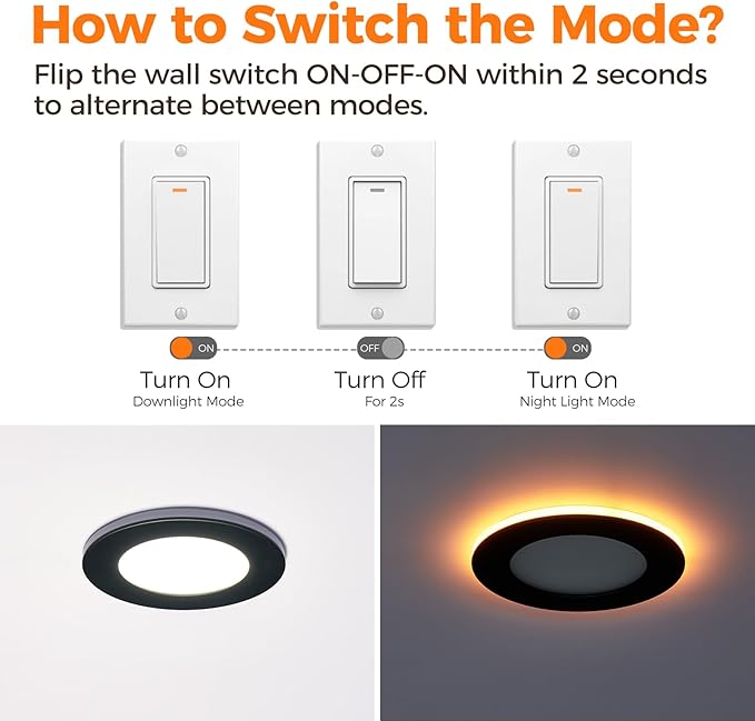 48 Pack Black 6 Inch Led Recessed Lights with Night Light, Canless Ultra Thin Wafer Soffit Recessed Lighting Downlight, Dimmable & 5 Color Temperature Selectable, 12W, ETL