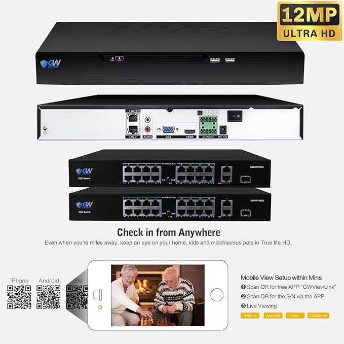 GW Security UltraHD 4K Face Recognition Two-Way Audio 32 Channel Security Camera System with 32 x 8MP Real-Time Full Color Night Vision Outdoor & Indoor AI PoE Bullet Cameras, NDAA & TAA Compliant