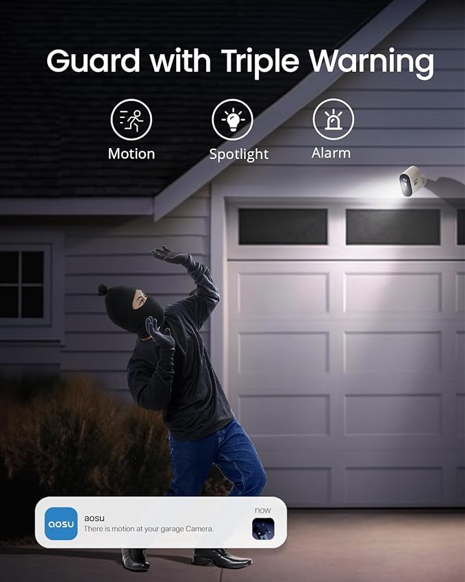 aosu Add-on Cam, 3K/5MP, Solar Powered, Up to 4PCS Security Cameras Can be Connected to 1 Homebase, Requires SolarCam/WirelessCam System's Homebase (Not Doorbell Homebase)