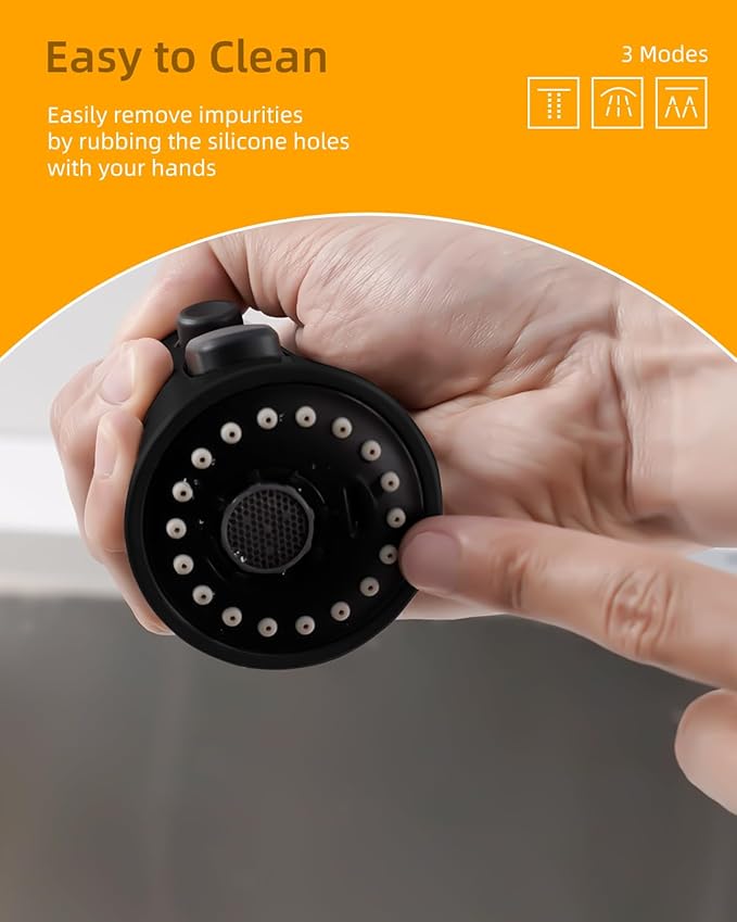 Hibbent Kitchen Sink Faucet Head Replacement, NSF/ANSI/CAN 61 & CUPC Certified, 3-Function Pull Down Sprayer Nozzle with 15 Adapters, Compatible with Delta, Kohler, Moen Faucet, Matte Black