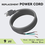 2 Pack 9 ft 14/3C SJTW Appliance and Power Tool Cord, 14 Gauge 3 Prong Heavy Duty Replacement Power Supply Cord Cable, 110V 115V 120V AC Pigtail, 15A, 1875w