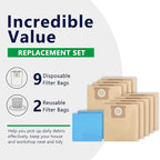 KEEPOW Pack 11(9+2) 19-3100 Shop Vac Bags Fit for Stanley 5-6 Gallon Wet/Dry Vacuums, Disposable Filter Vacuum Bags for Stanley