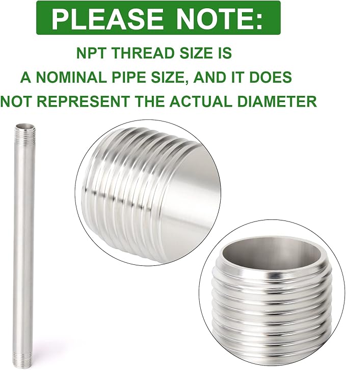 TAISHER 2Pcs Stainless Steel Pipe Fittings, 3/4" NPT x 3/4" NPT Male Threaded, 12" Length Nipple Cast Pipe
