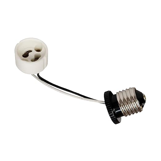 Light Socket Converter E26 E27 to GU10 Adapter with 10.2 Inch Extension Cable, Ceramic Lamp Holder with Heat Resistant Silicone Wire for LED or Halogen Bulbs