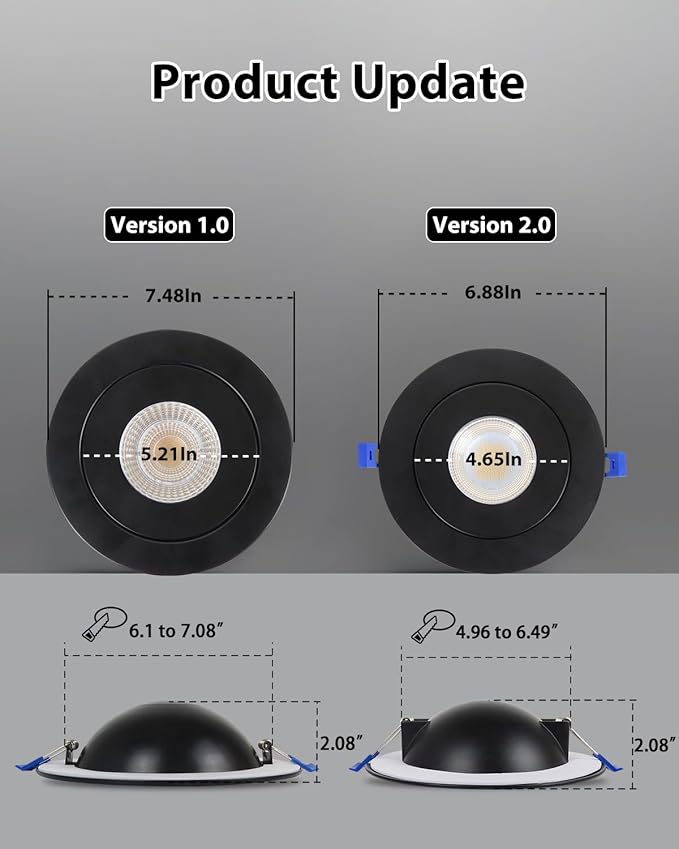 Adetu Recessed Lighting 6 inch, 360°+90° Adjustable Directional 6 inch 5CCT Gimbal Black Led Recessed Lighting, 2700K-5000K Dimmable Retrofit Eyeball Can Recessed Lights with Jbox, ET（Black-12 Pack）